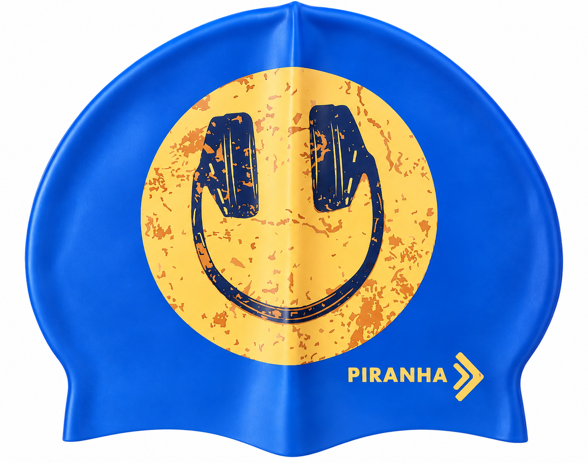 Piranha Swim Cap  Music Head Navy_Yellow