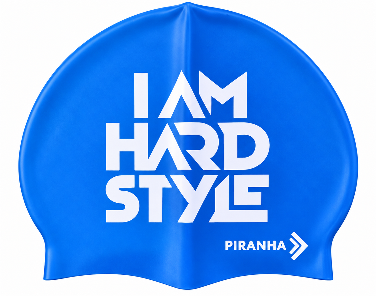 Piranha Swim Caps- I Am Hard Style (Blue)